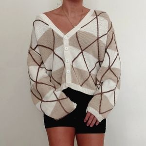 Dress barn hand knitted sweater, L, brown, tan, cream